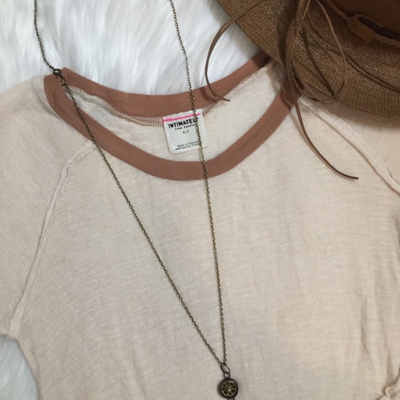 Free People Cream & Brown Long Flowy Top, Size S - Picture 3 of 4